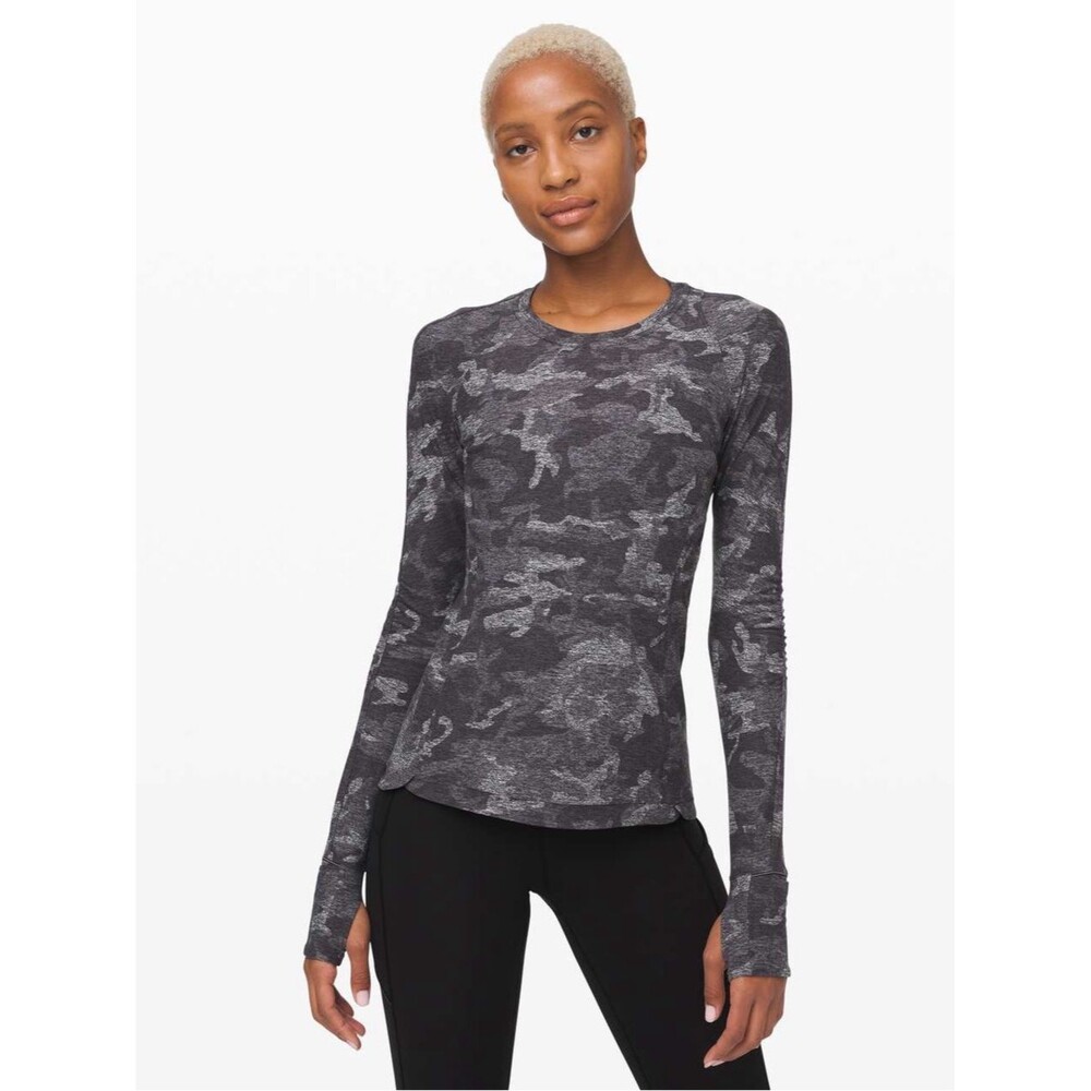 Lululemon Runderful Long Sleeve in Incognito Camo HTR Black Size 6